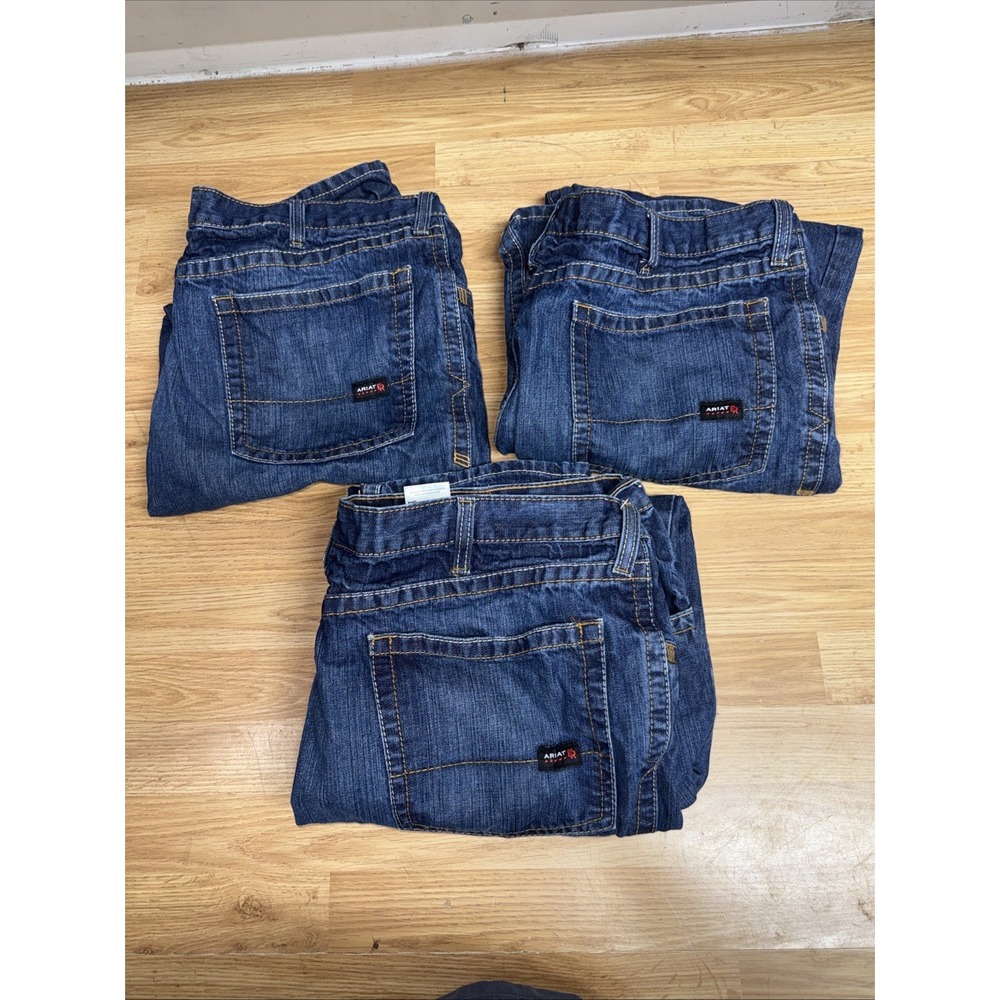 Lot Of 3 Ariat FR Cat 2 2112 M3 Loose Dark Wash Denim Jeans Men's 46x34